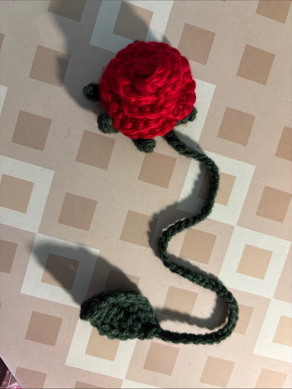 Handmade Red Rose Crochet Bookmark